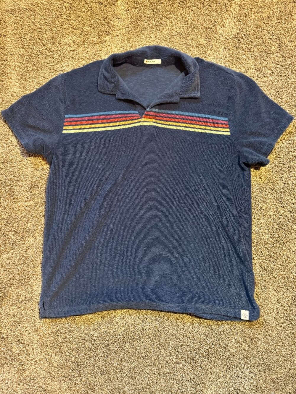 Marine Layer Terrycloth Short Sleeve Polo‎ Rainbow Stripe Size Large